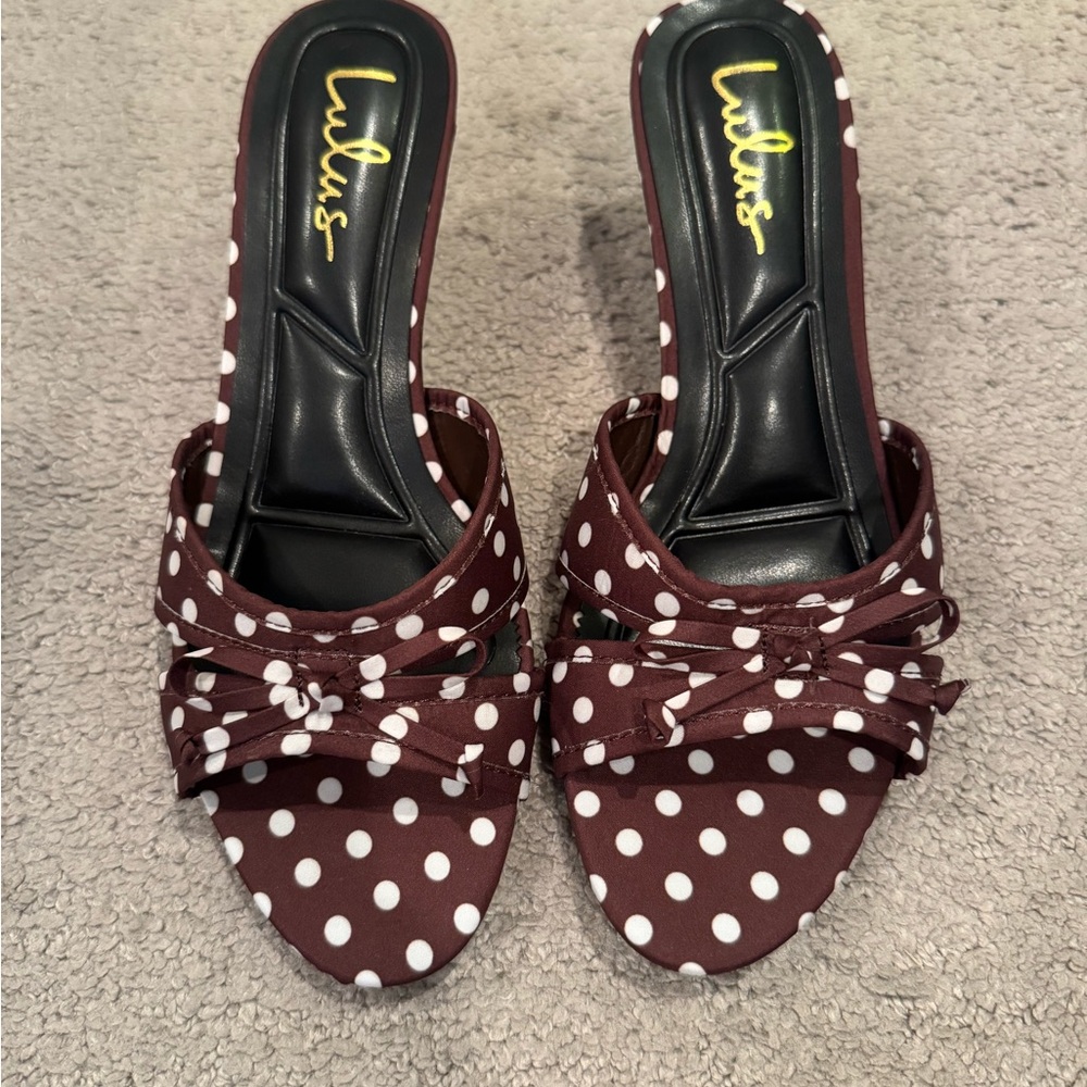 Lulu's Brown and White Polka Dot Kitten Heels